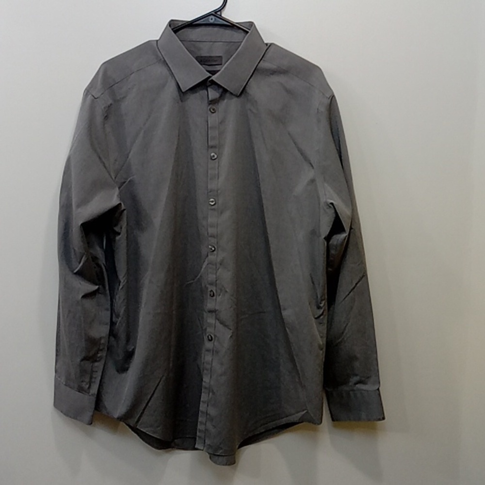 Calvin Klein Men's 18/34-35 Slim Fit Non Iron Dress Shirt Button Down GRAY EUC!